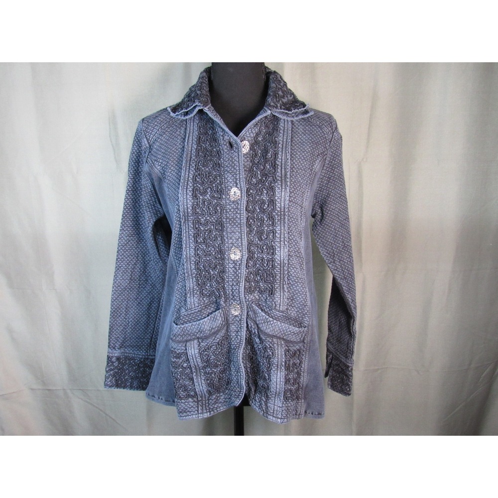 Parsley & Sage Blue Grey Quilted Soutache Embroidered Button Up Jacket Womens M